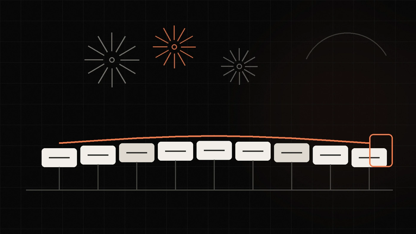 A stable bridge built from repeated blocks beneath temporary decorative bursts